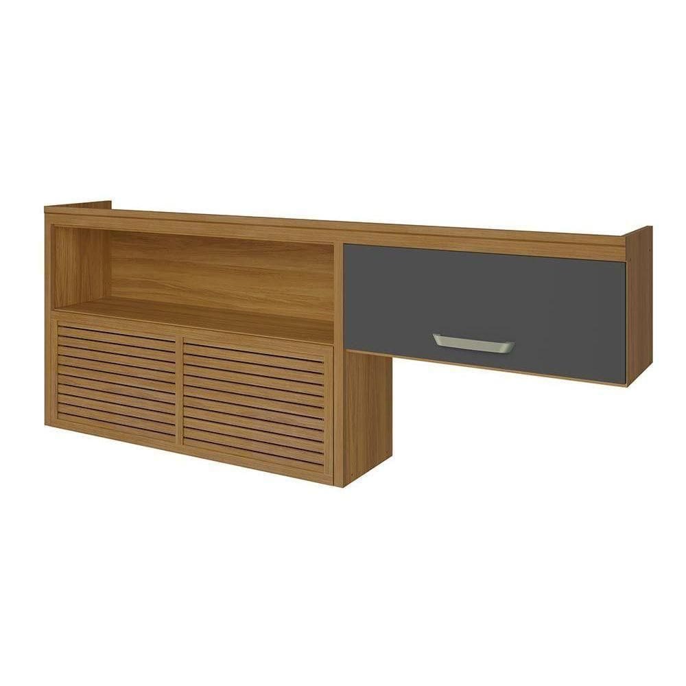 Armário Aéreo P- Cozinha Princesa C- Nicho E 2 Portas Basculante Ripado 200cm Freijo-grafite