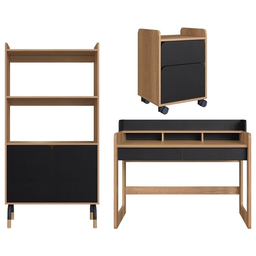 Conjunto Escritório Home Officie 3 Peças 28000x27996x27998 Nero Hanover Artesano Hanover Nero