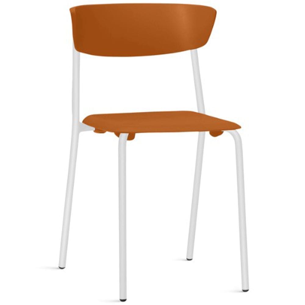 Cadeira Empilhável Fixa F02 Base Aço Branco Laranja - Lyam Decor