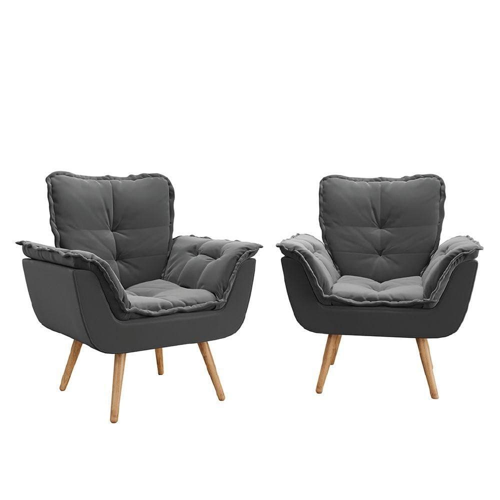 Kit 2 Poltronas Decorativas Dubai Para Sala Veludo Cinza Selmer Cinza