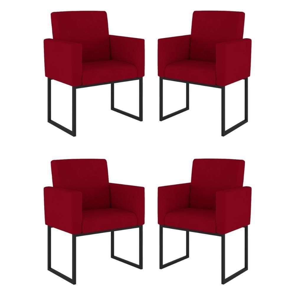 Kit 04 Cadeiras Poltrona Decorativa Para Sala Quarto Preto Cor: Vermelho