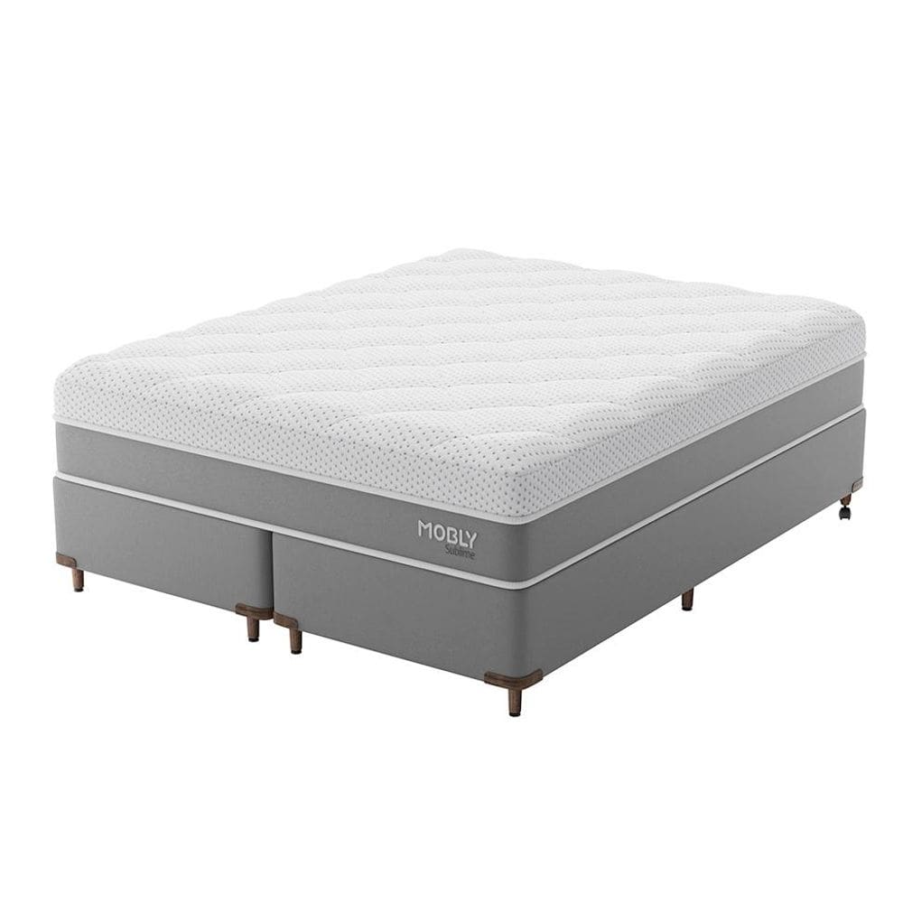 Cama Box Queen com Colchão Sublime Mola Ensacada e Espuma Viscoelástica (32x158x198) Cinza e Branco