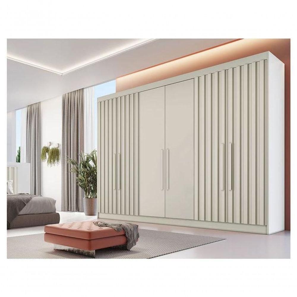 Guarda-roupa Casal 6 Portas 6 Gavetas Móveis Europa Ripado Potente Off White