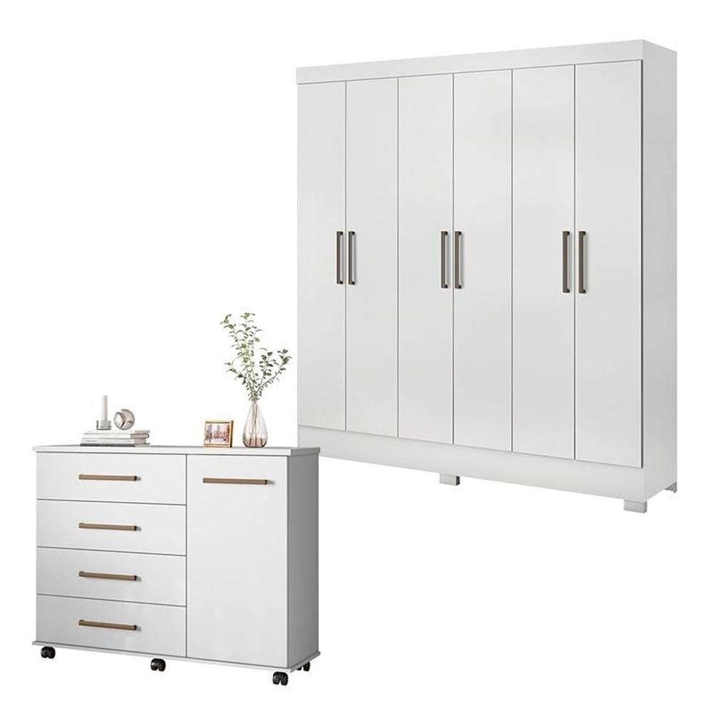 Cômoda Flora E Guarda Roupa Casal Prático Branco - Demóbile