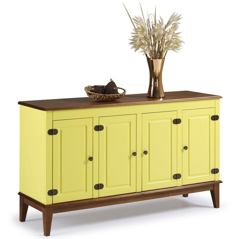 Balcão De Madeira Maciça 4 Portas Amarelo Lemon