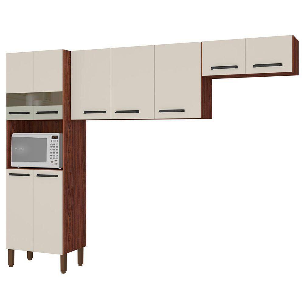 Armário De Cozinha Compacta 251cm Louis K02 Nogueira/off - Mpozenato