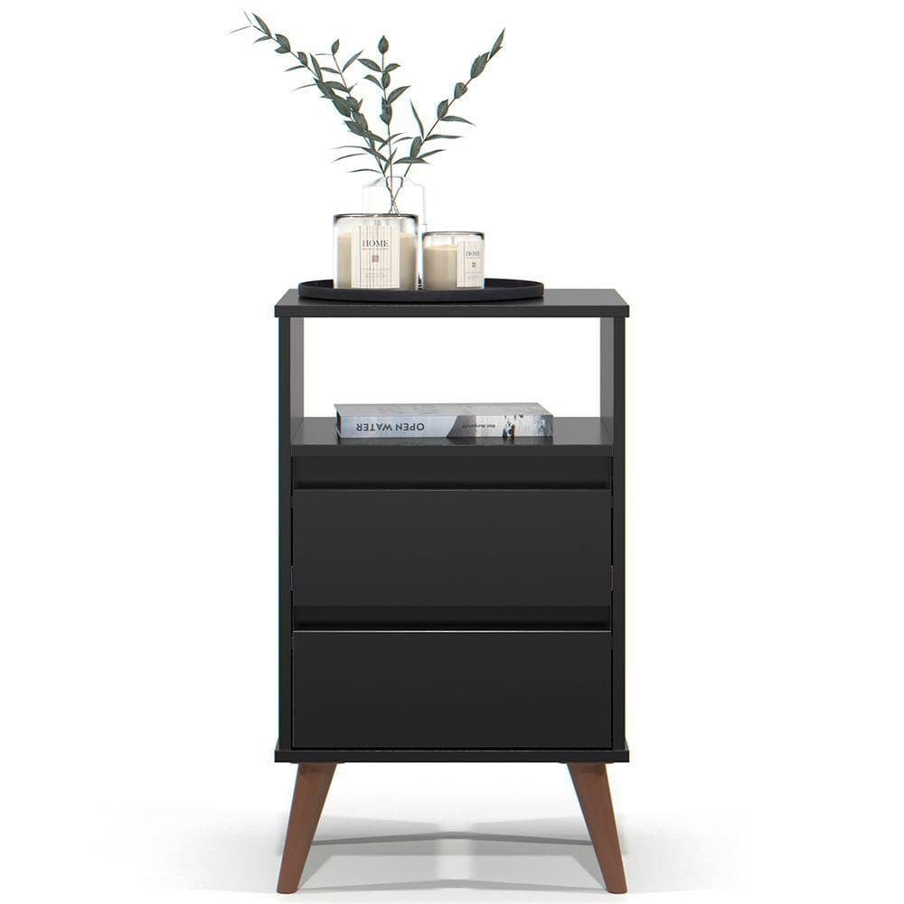 Mesa De Cabeceira Pés Retrô 2 Gavetas 43cm Roma Preto - Ej Móveis
