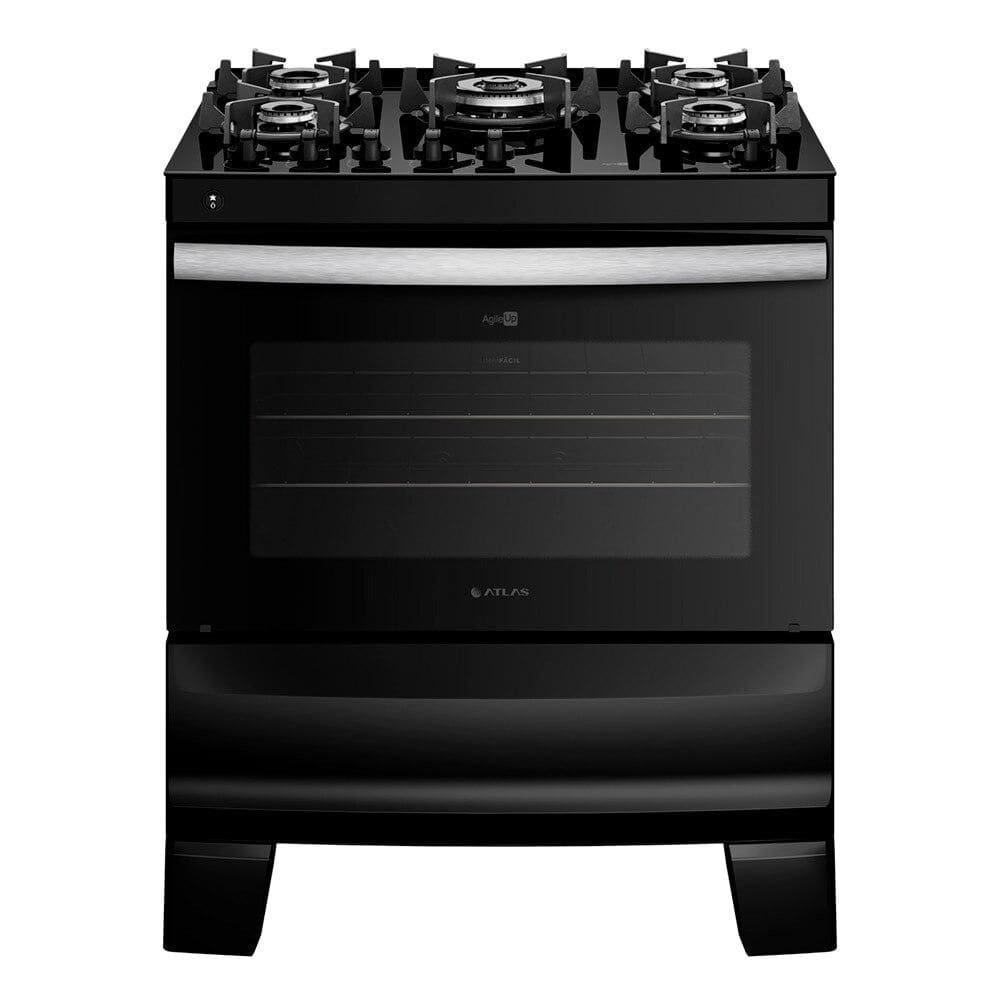 Fogão 5 Bocas Atlas Agile Up Glass com Acendimento Automático e Mesa de Vidro, Preto