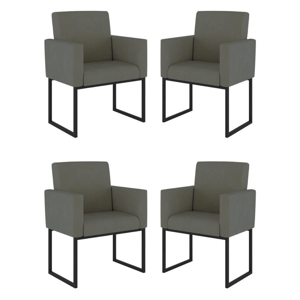 Kit 04 Cadeiras Poltrona Decorativa Para Sala Quarto Cor: Cinza