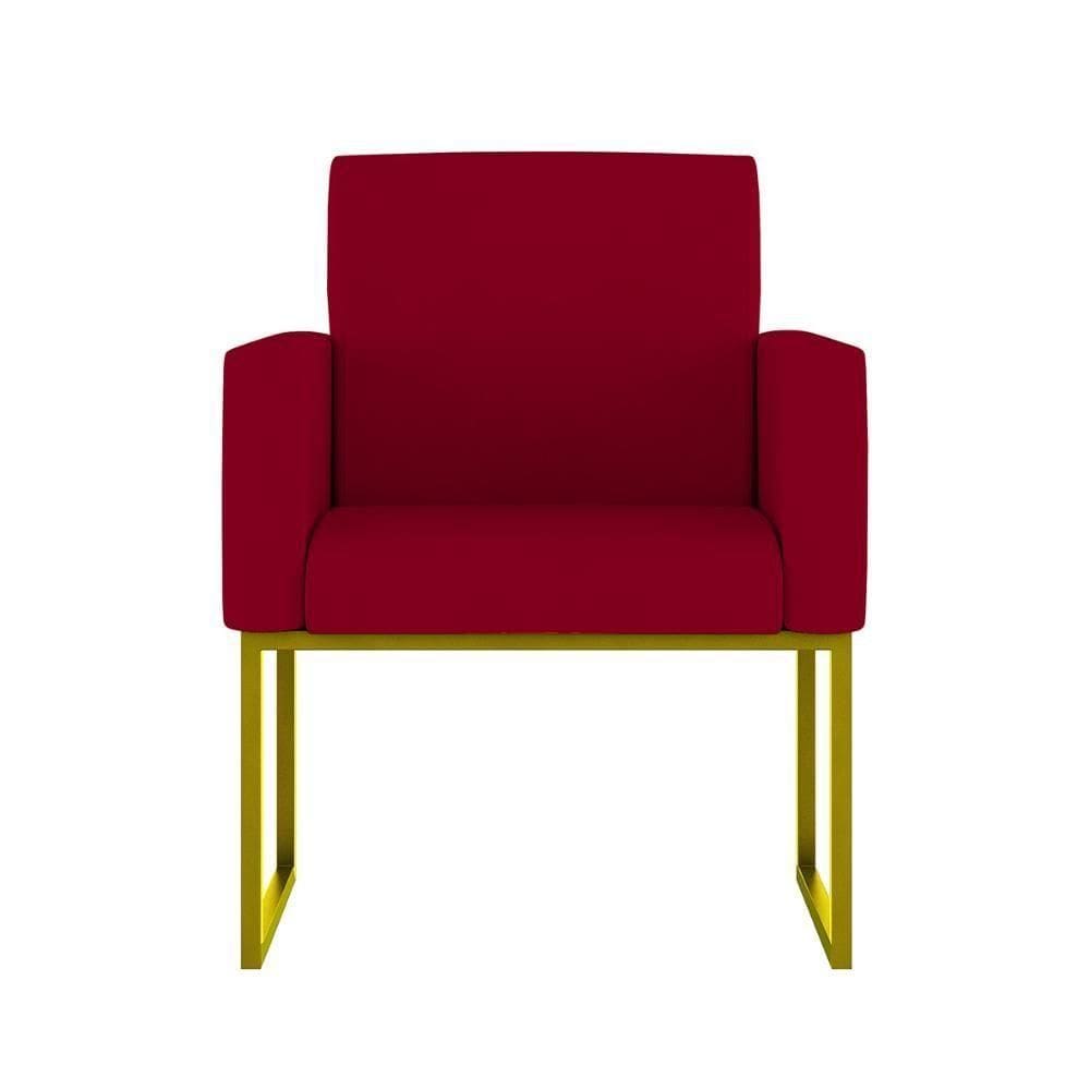 Cadeira Poltrona Moderna Com Base De Ferro Dourado Reforçada Cor: Vermelho