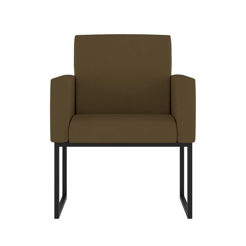 Cadeira Poltrona Com Base De Ferro Courino Preto Reforçada Cor: Marrom