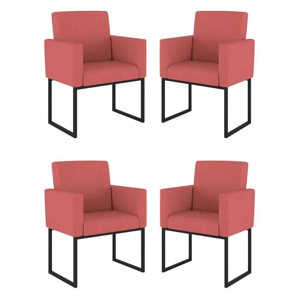 Kit 04 Cadeiras Poltrona Decorativa Para Sala Quarto Preto Cor: Rosa
