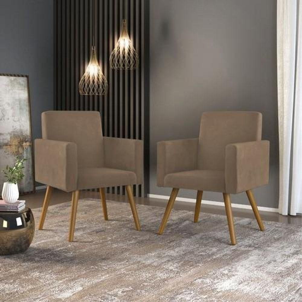Kit 2 Poltronas Nina Decorativa Suede Capuccino Balaqui Decor Cor: Capuccino