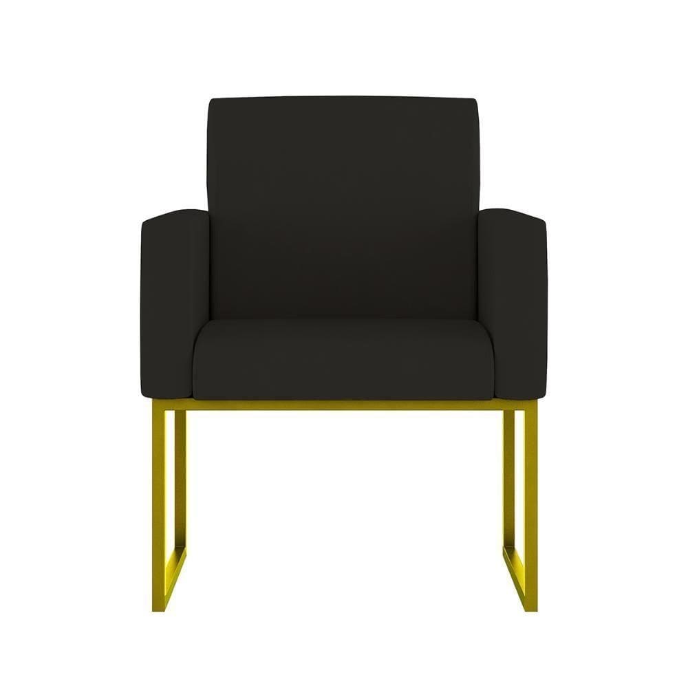 Cadeira Poltrona Com Base De Ferro Courino Dourada Reforçada Cor: Preto