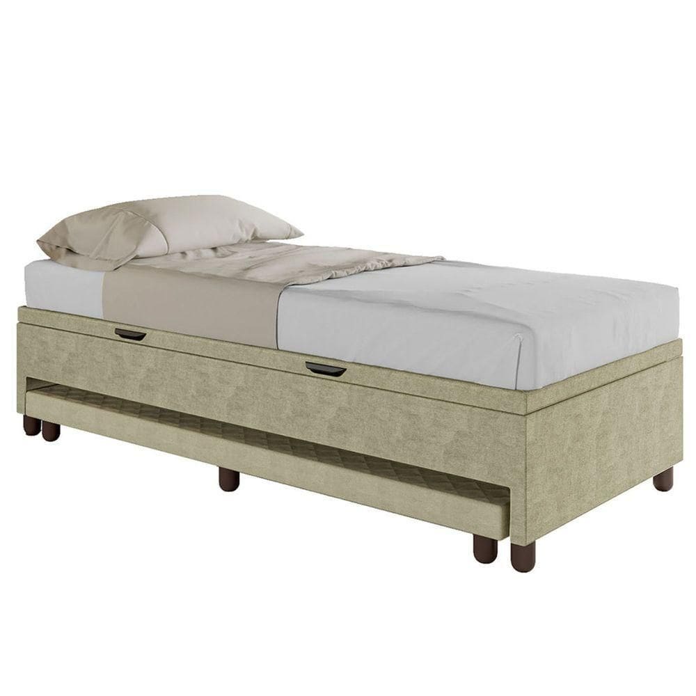 Bicama Casal Box Com Baú 138x188cm Samy S05 Veludo Bege - Mpozenato