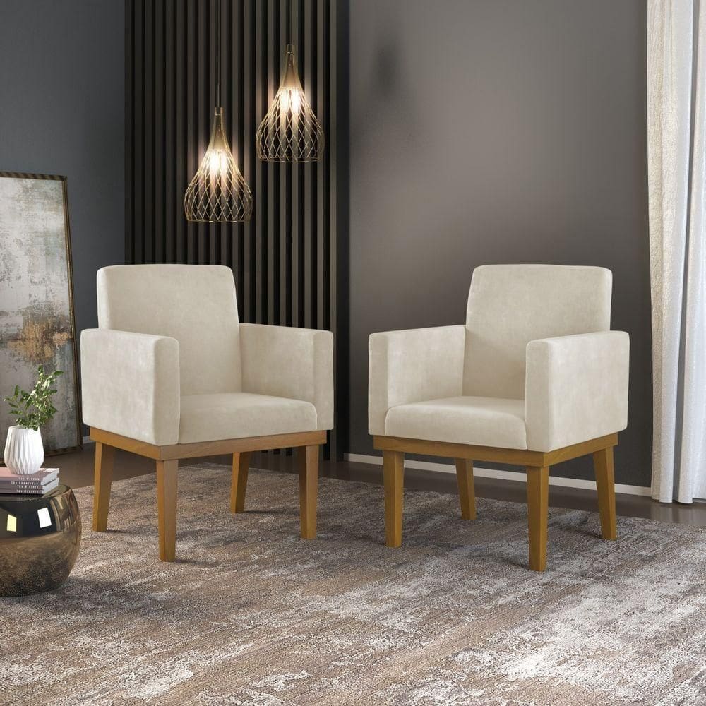 Kit 2 Cadeiras Poltronas Decorativas Com Base Reforçada Cor:bege