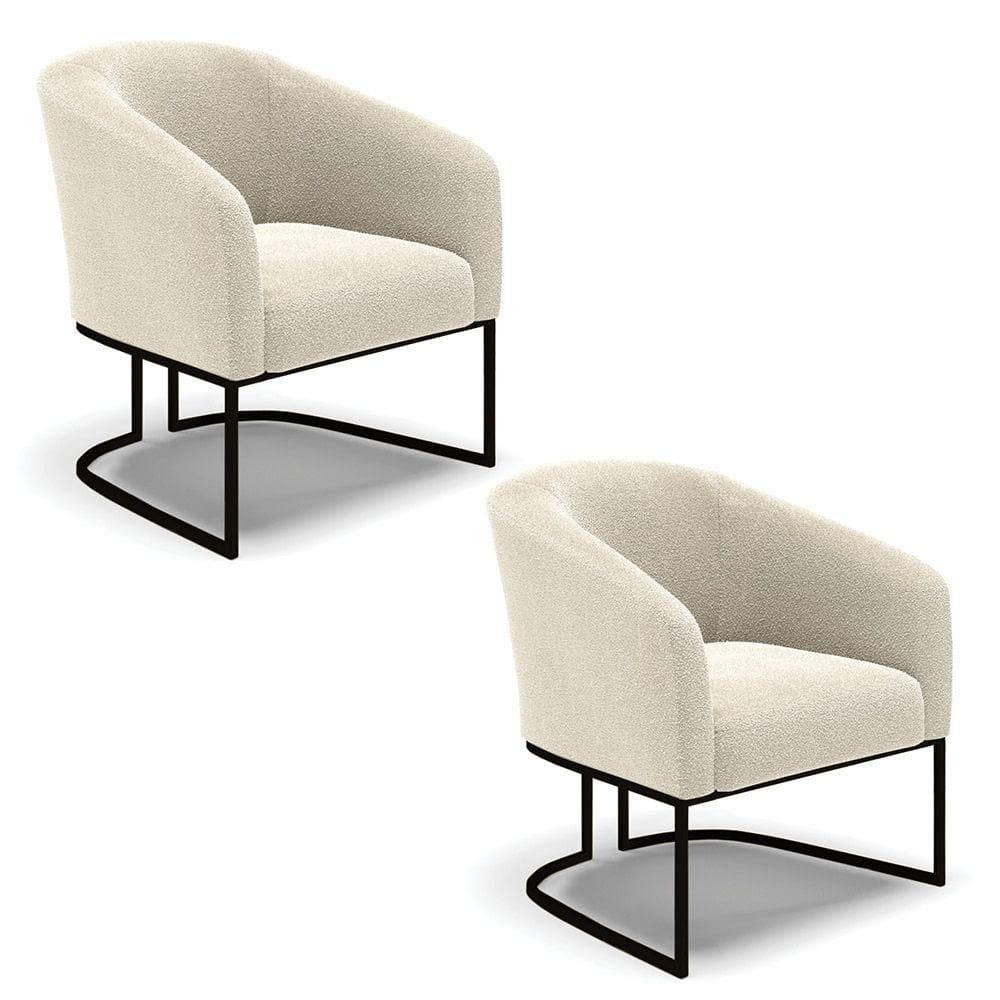 Poltrona Para Sala Industrial Preto Kit 2 Stella Bouclê D03 - D`rossi Cor Cinza