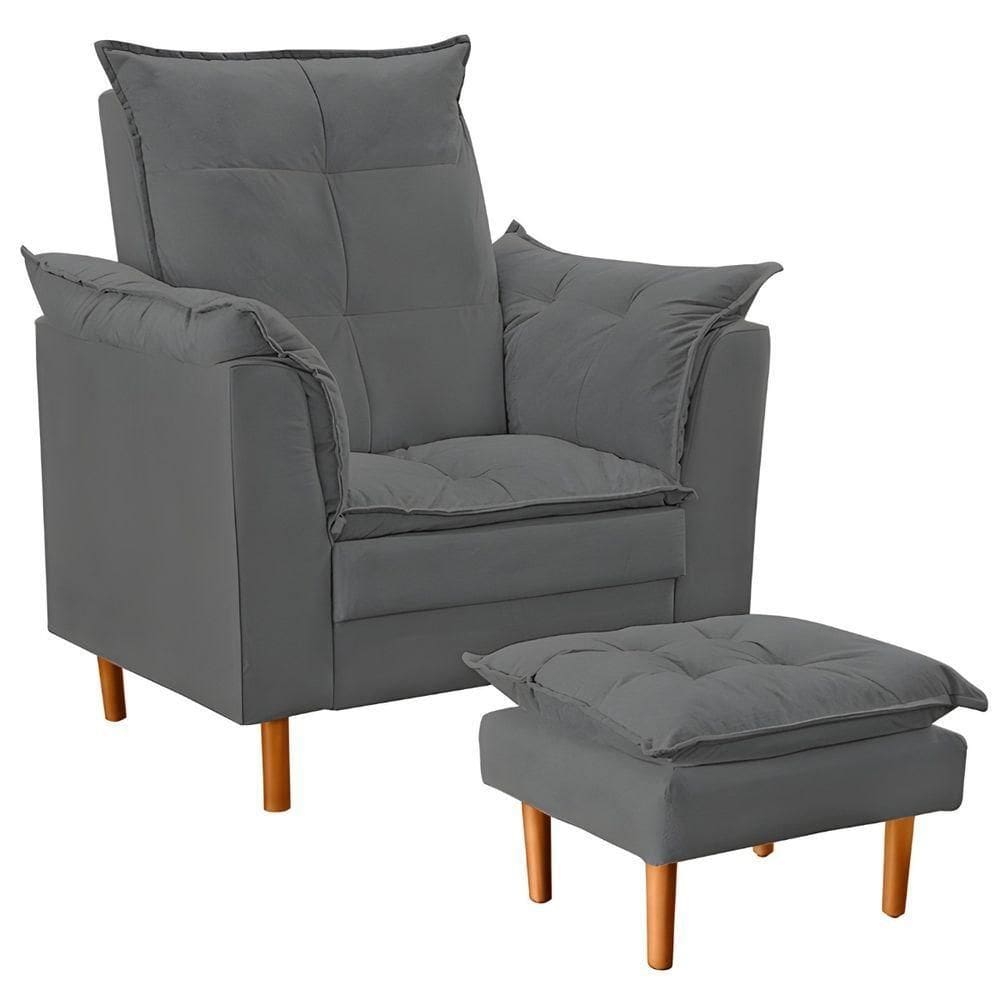 Poltrona Decorativa Sala De Estar Quarto Leitura Paris Suede Cinza