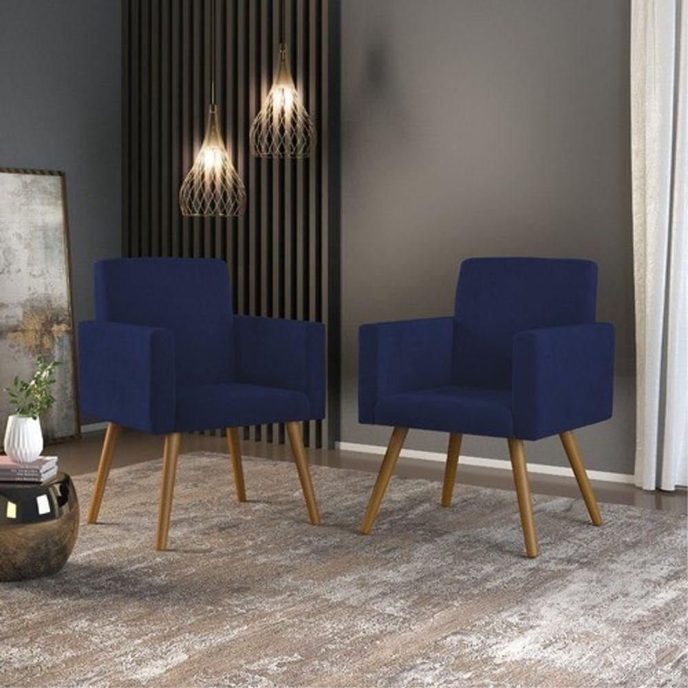 Kit 02 Poltronas Decorativa Sala Azul Marinho