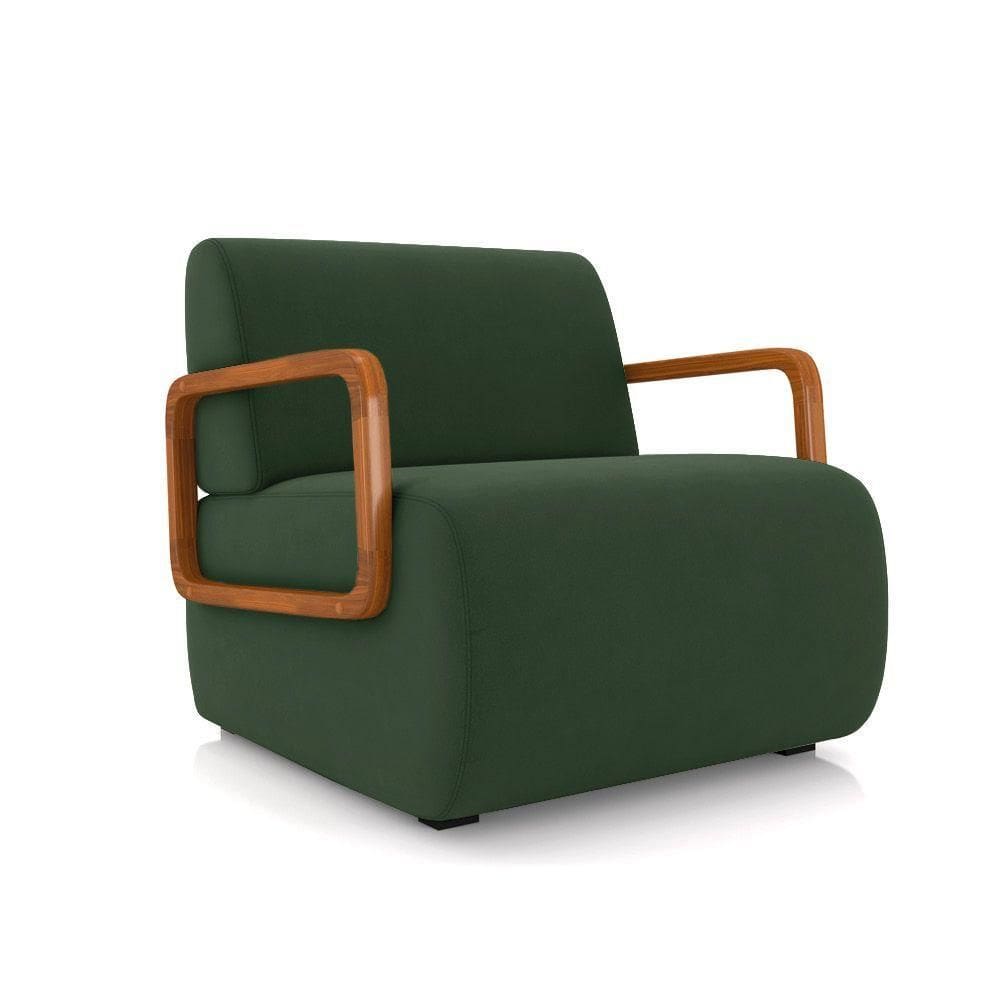 Poltrona Sala De Estar Braço De Madeira Hellen Veludo K01 - D`rossi Cor Verde