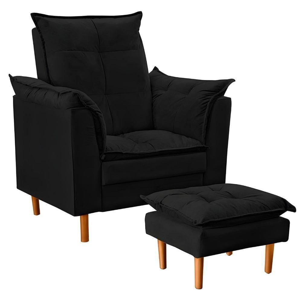 Poltrona Decorativa Sala De Estar Quarto Leitura Paris Suede Preto