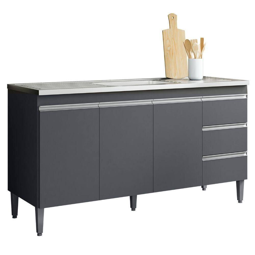 Balcão Para Pia Andréia 160 Cm 3 Portas Cinza Ajl