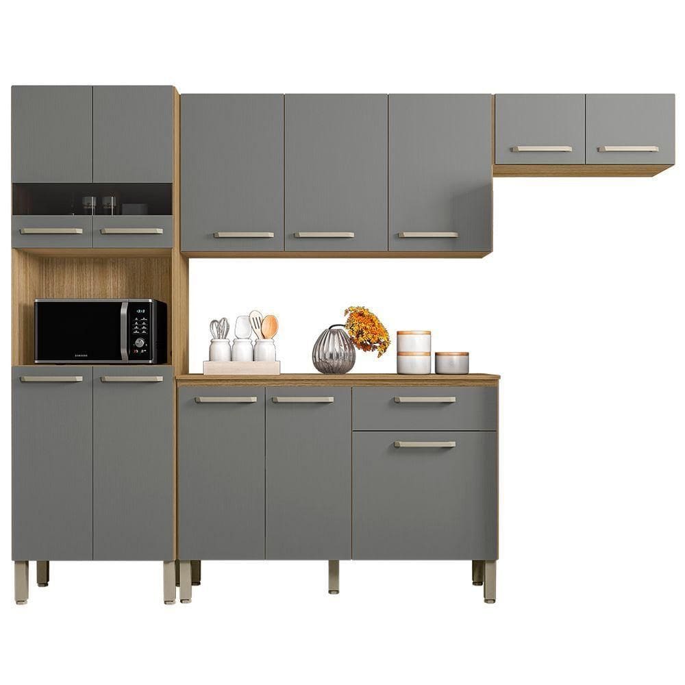 Cozinha Compacta Com Balcão 251cm Louis K02 Freijó/gris - Mpozenato
