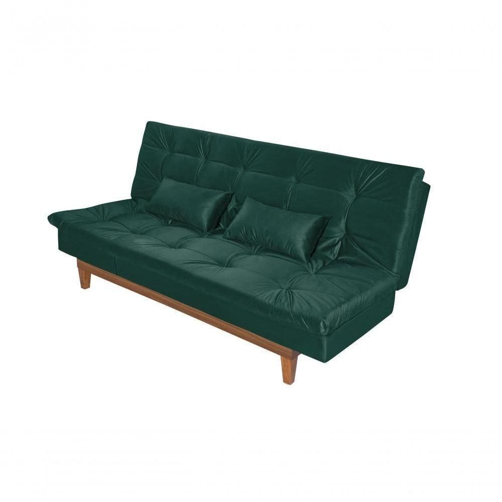 Sofá Cama Versátil 3 Lugares Império Reclinável Pés Madeira Espuma D33 Suede Verde 403