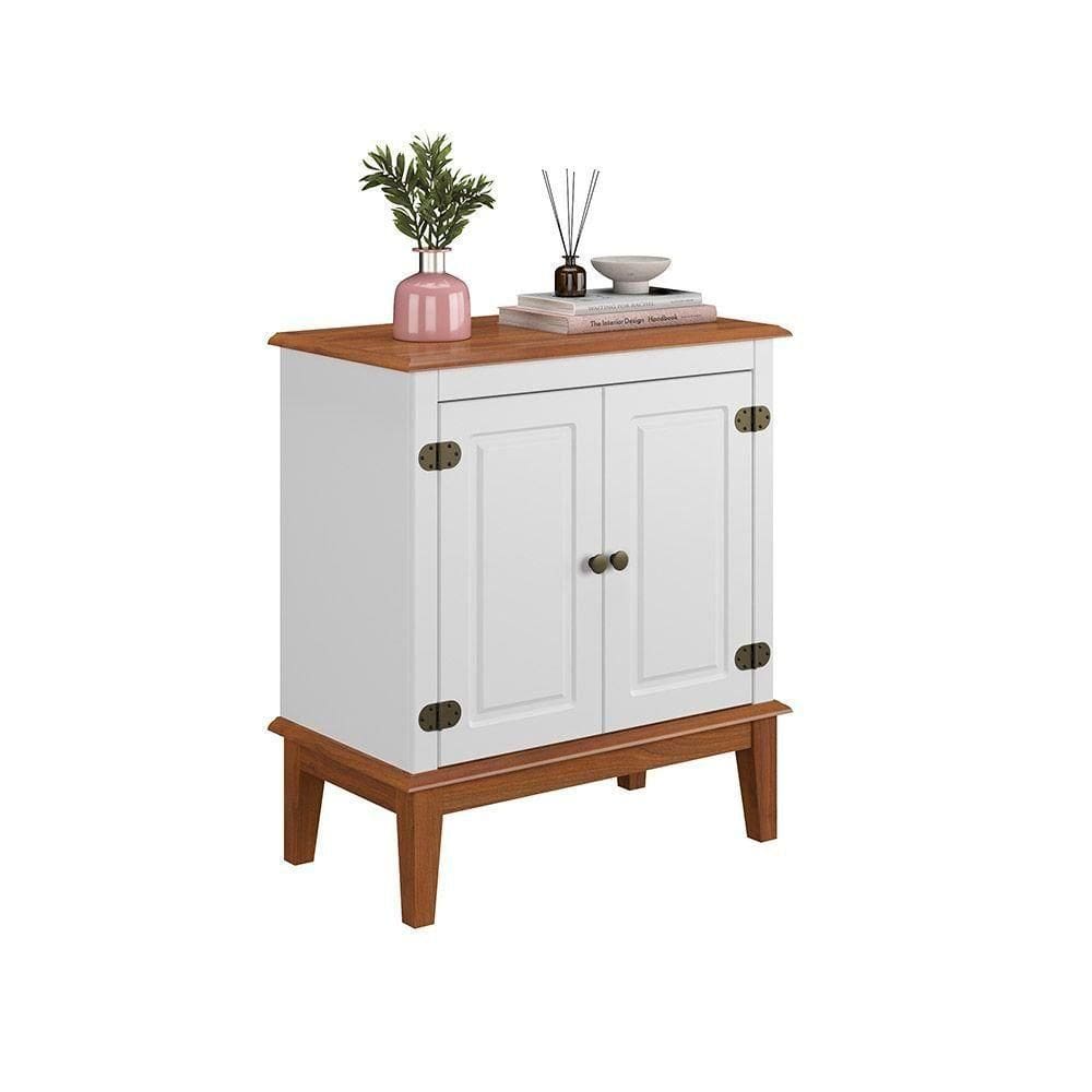 Balcão De Madeira Maciça 2 Portas - Branco Branco