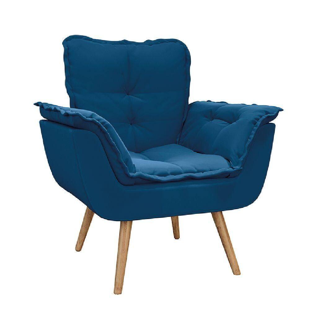 Poltrona Decorativa Dubai Para Sala Veludo Selmer Azul