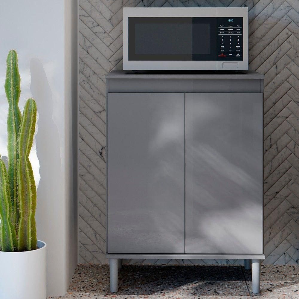 Balcão De Cozinha Com Tampo 2 Portas 61cm Italy Cinza - Ej Móveis