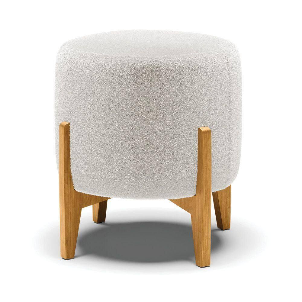 Puff Banqueta Decorativo Base Madeira Stella Bouclê P01 - D`rossi Cor Off White