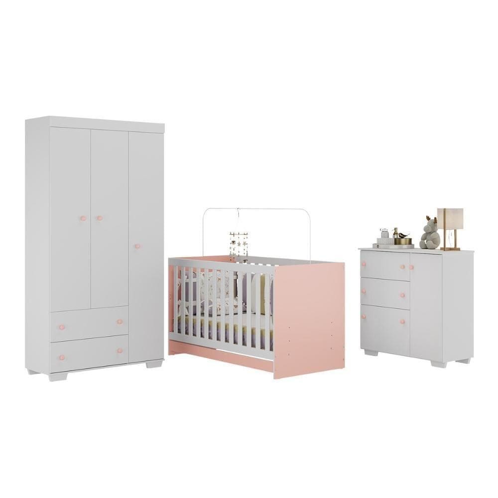Quarto Infantil Completo Com Colchão Incluso Algodão Doce Multimóveis Mp4253 Branco/rosa