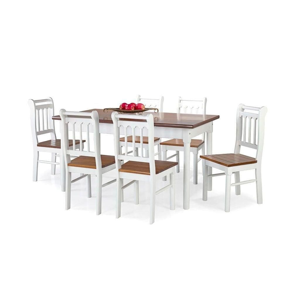 Conjunto Sala De Jantar E Cozinha Com 6 Cadeiras Madeira Maciça Branco