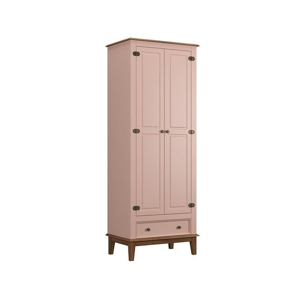 Guarda-roupa Juvenil 2 Portas E 1 Gaveta - Madeira Maciça E Mdf - Rosa
