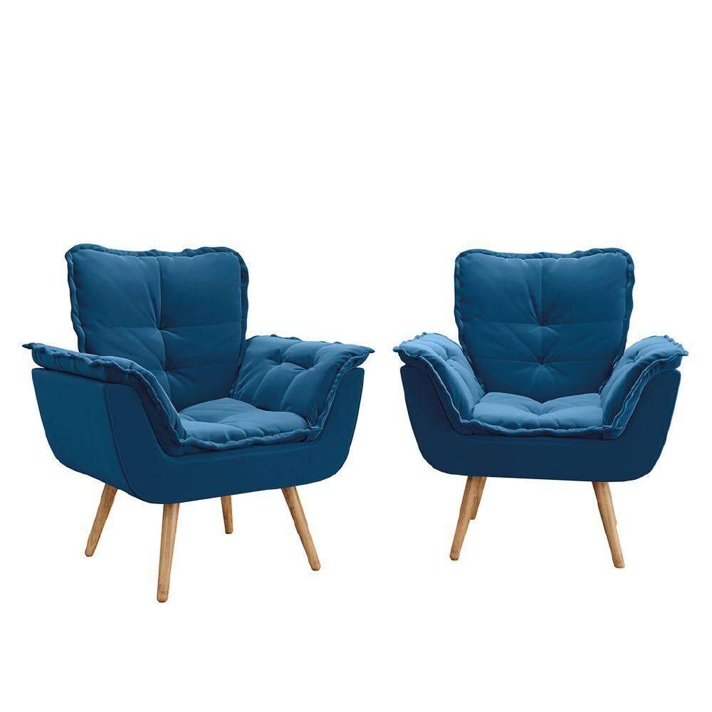 Kit 2 Poltronas Decorativas Dubai Para Sala Veludo Azul Selmer Azul