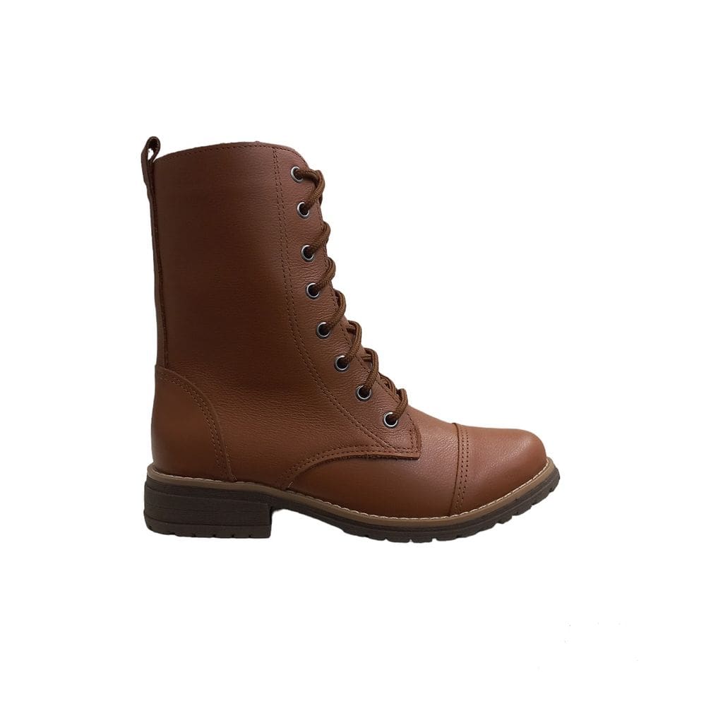 Bota Coturno Botinha Caramelo Couro Cano Médio Salto Baixo