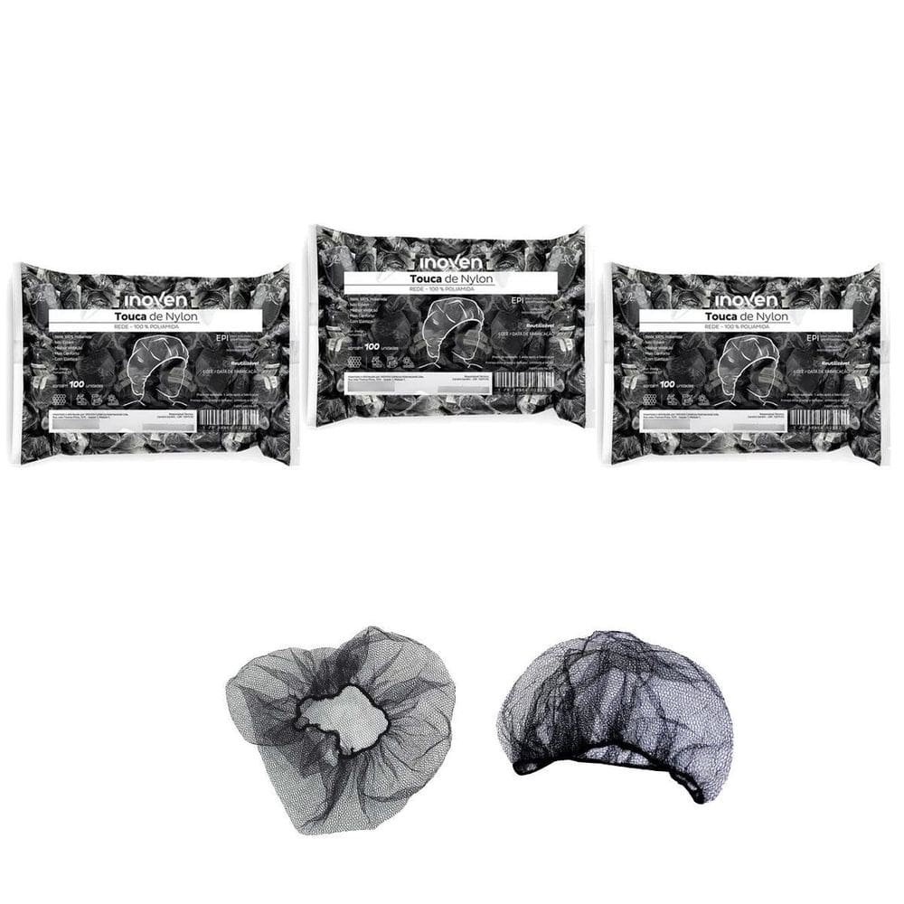 Touca Rede Nylon Preta Descartável Ref 00062 Pac 100 Kit 3