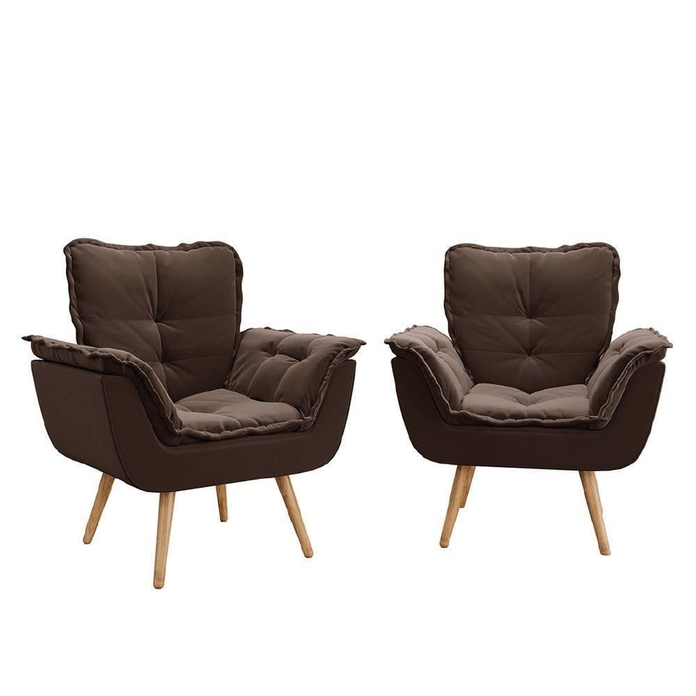 Kit 2 Poltronas Decorativas Dubai Para Sala Veludo Marrom Selmer Marrom