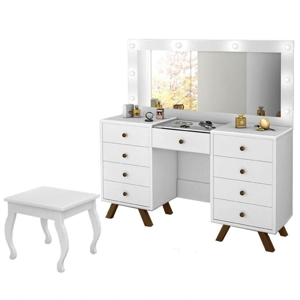 Penteadeira 9 Gavetas Com Banqueta Cristal Branco