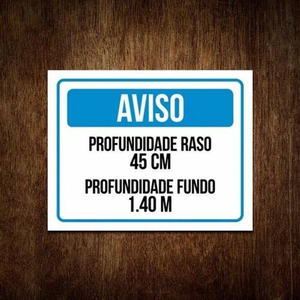 Placa Aviso - Profundidade Piscina Raso E Fundo 36X46