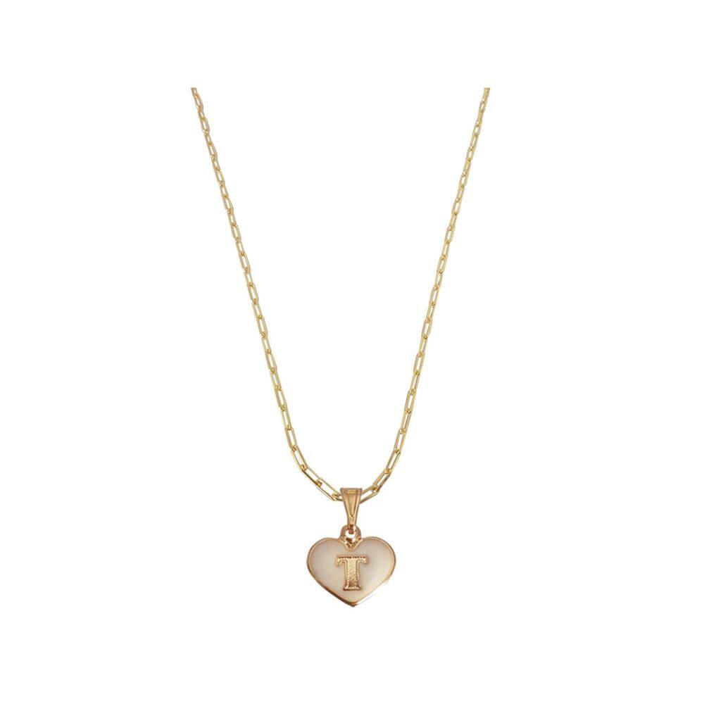 Colar Cartier 50Cm Coração Branco Letra T Banhado Ouro 18K