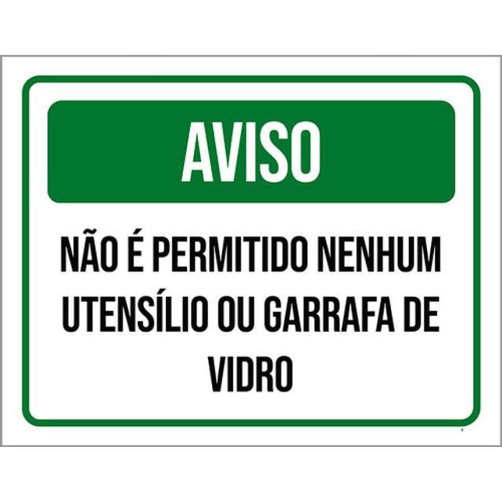 Kit 3 Placas Aviso Permitido Nenhum Utensílio Garrafa Vidro