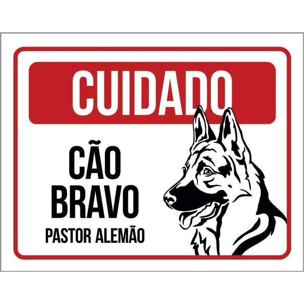 Kit 3 Placas Cuidado Cão Cachorro Bravo Pastor Alemão