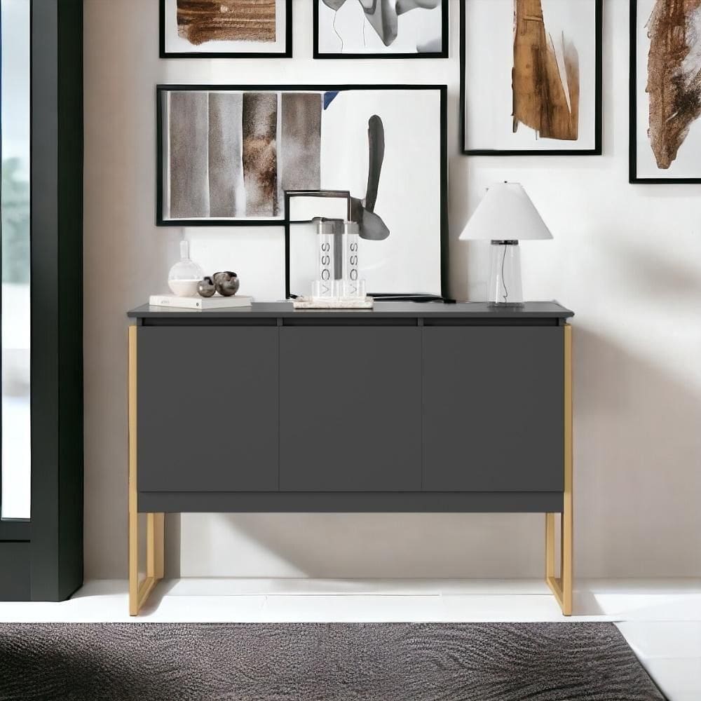 Buffet Aparador Com 3 Portas Miami Preto Dourado
