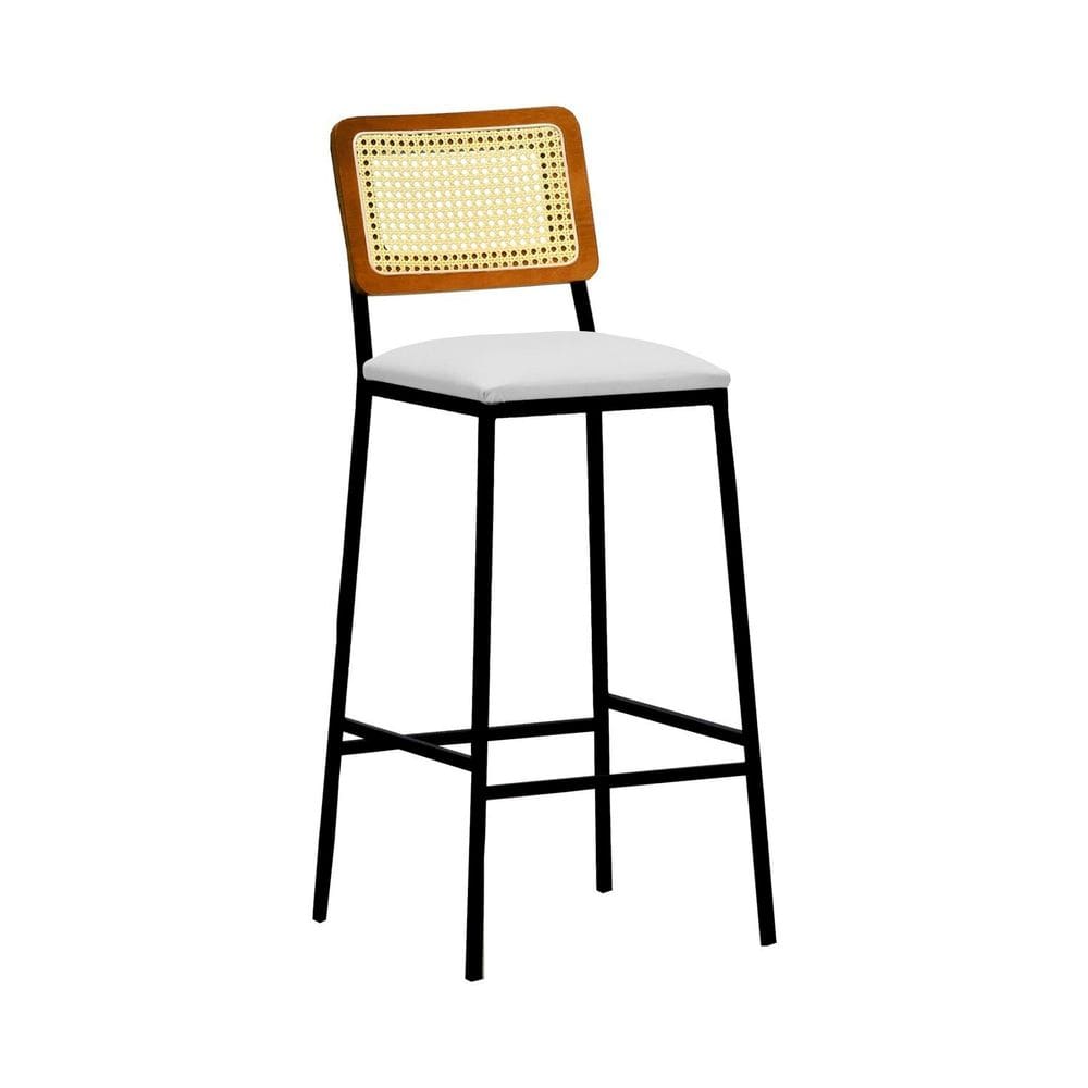 Banqueta Gabi Metal com 68cm Altura Encosto Telinha Assento Estofado Sintético Preto/Bege