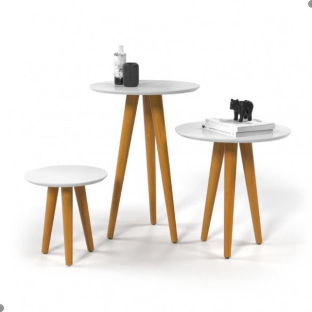 Conjunto 3 Mesas Para Sala Redonda Nantes Branco