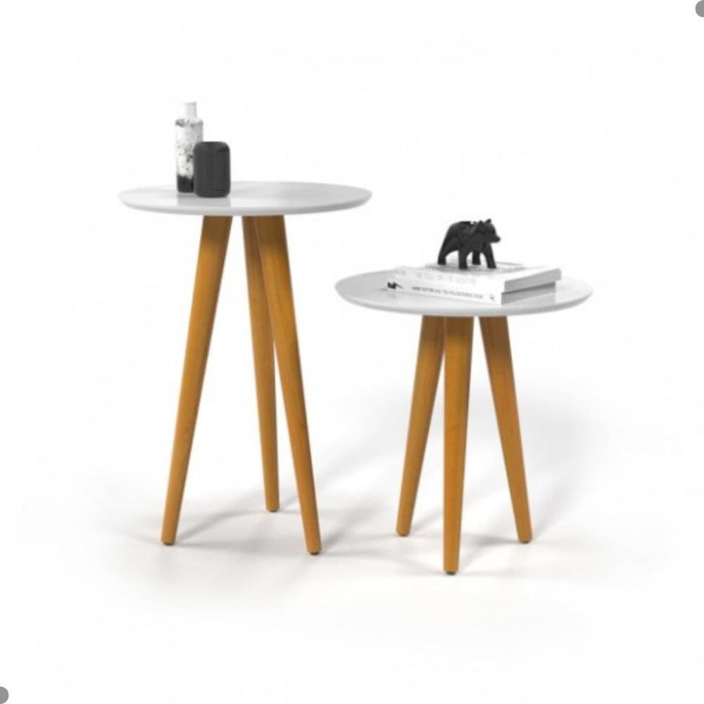 Jogo De 2 Mesas Para Sala Oval Pereira Branco