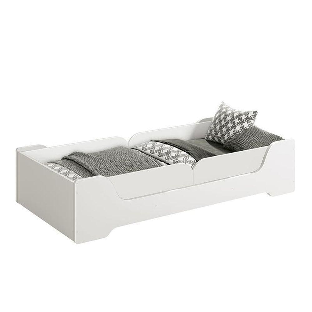 Cama Evolutiva Zaki Branco Fosco, 2 Kits Proteção Lateral Lisa E Colchão D33 - Reller Móveis Branco Fosco
