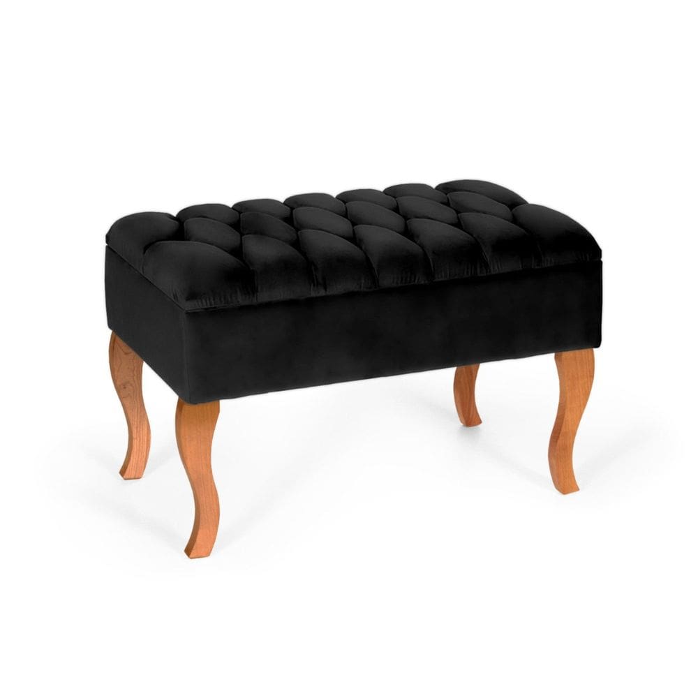 Puff Banqueta Soffia Decorativo Captonado para Sala ou Quarto Preto